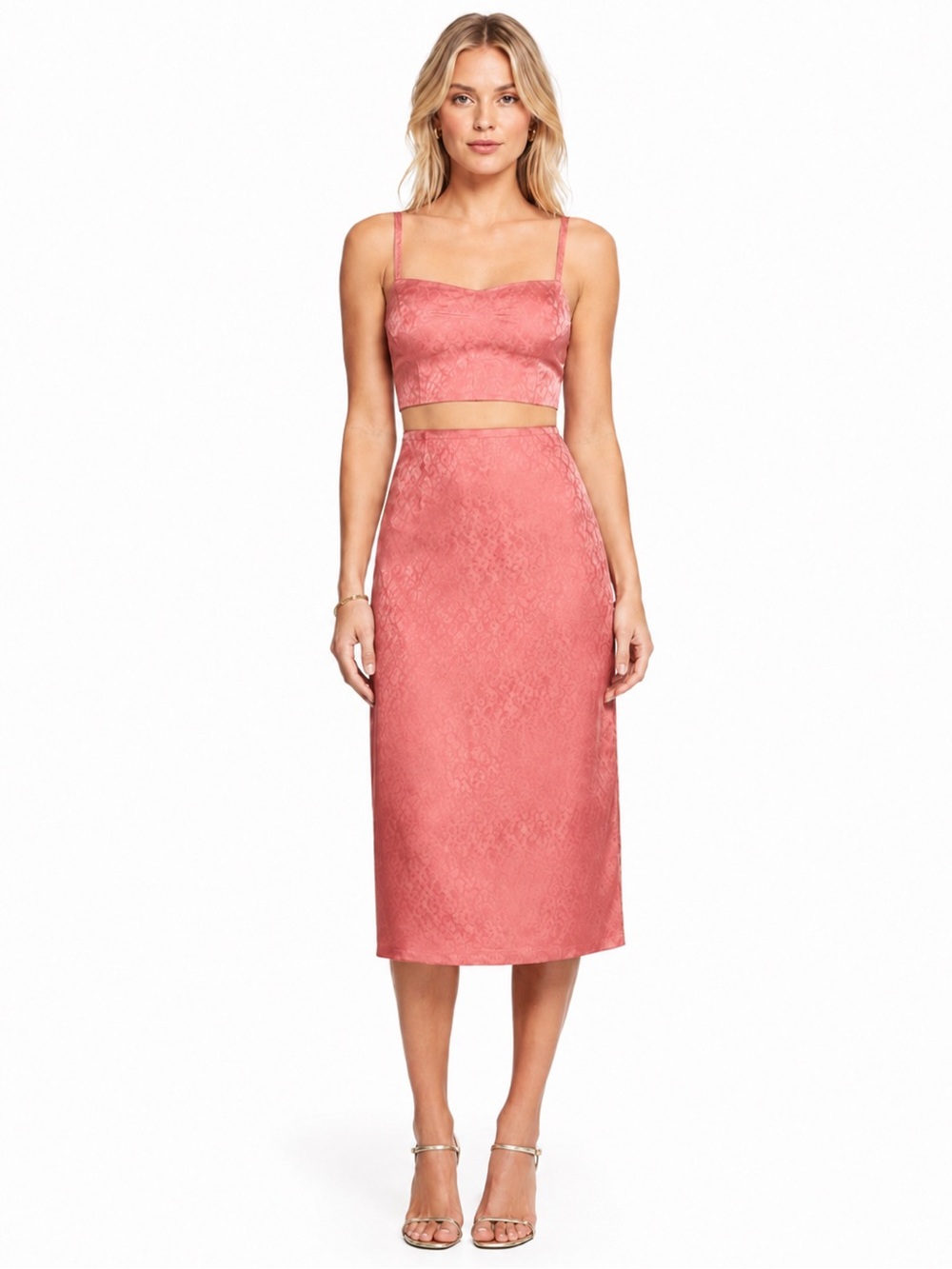 Reformation Pink Nova Silk Two Piece Skirt Set, Size 4